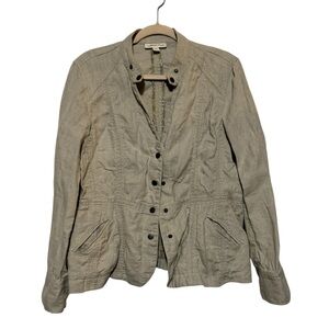 Coldwater Creek Cream Tan‎ 100% Linen Blazer Jacket Wome Plus Size 16